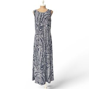 Tommy Hilfiger Navy White Floral Paisley Dress Cross Back Sleeveless 12